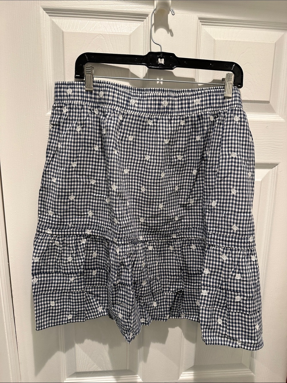 Madewell Navy and White Gingham Tiered Mini Skirt